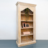 Carved Oasis Hand Carved Mango Wood Mehrab Style Wooden Bookcase Bookshelf